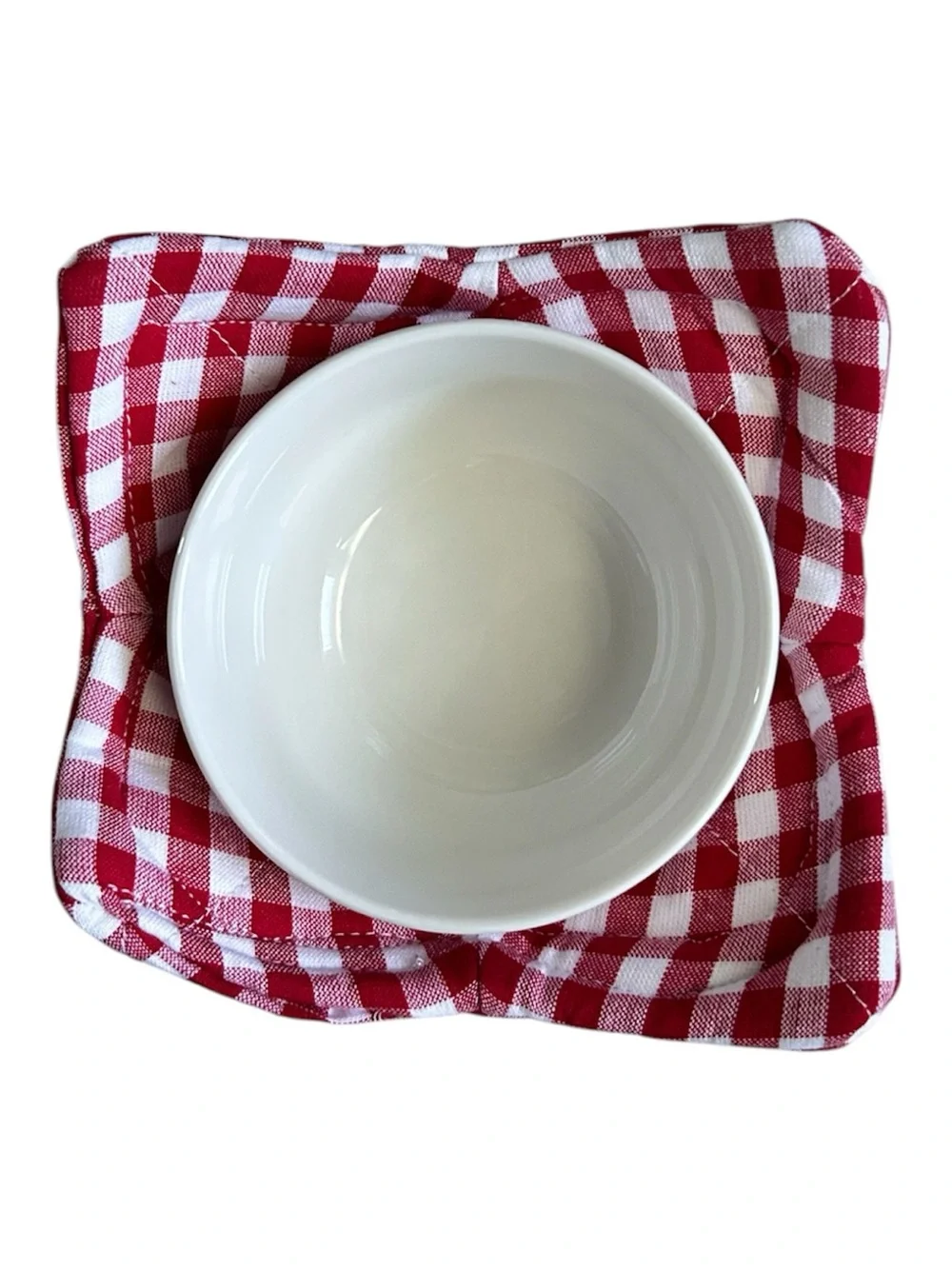 Hand Crafted Colorful Red Gingham Microwave Small Bowl or Mug Cozy Fabric Cotton